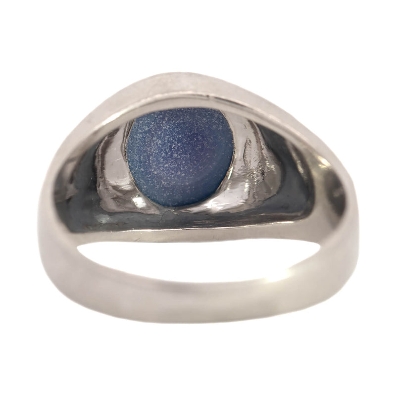 Retro Florentine 14k White Gold Star Sapphire Gypsy Ring