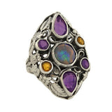 Early Retro Large Sterling Multi Gemstone Cluster Ring