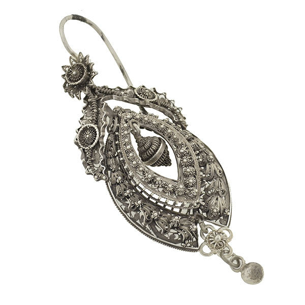 Victorian Dramatic Sterling Canetille Filigree Wirework Earrings