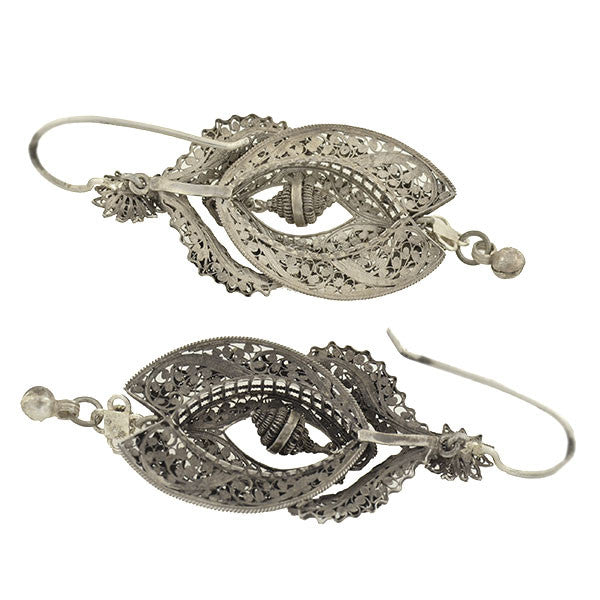 Victorian Dramatic Sterling Canetille Filigree Wirework Earrings