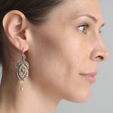 Victorian Dramatic Sterling Canetille Filigree Wirework Earrings