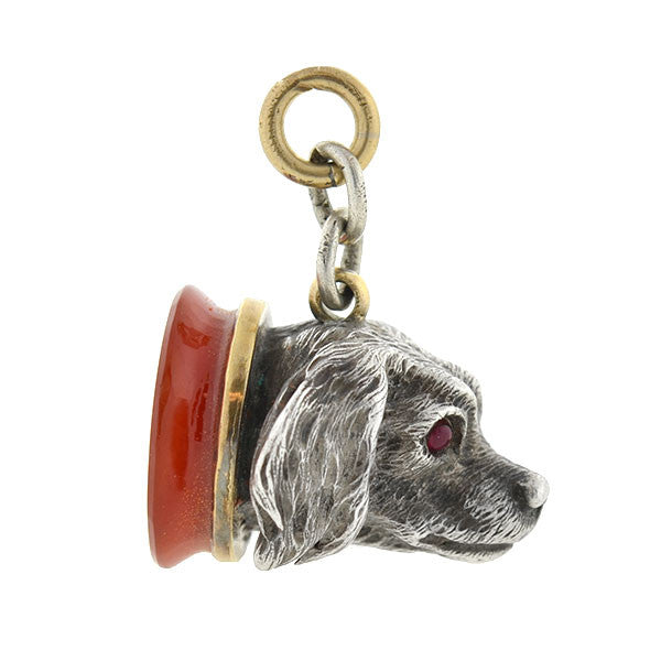 Victorian Sterling & Gold Carnelian Figural Dog Fob