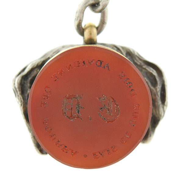 Victorian Sterling & Gold Carnelian Figural Dog Fob