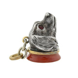 Victorian Sterling & Gold Carnelian Figural Dog Fob