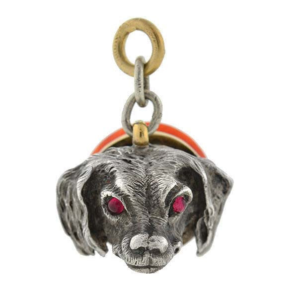 Victorian Sterling & Gold Carnelian Figural Dog Fob