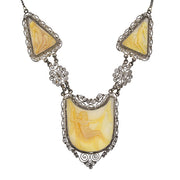 Art Deco Sterling Carved Mother of Pearl Necklace