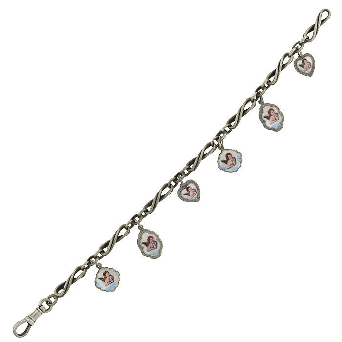 + – Brandt Enamel & Cherub Charm Victorian Bracelet A. Silver Son