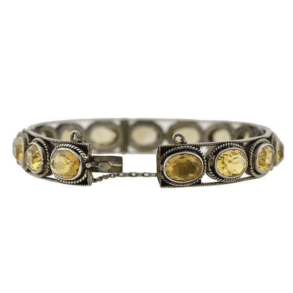 Arts & Crafts Sterling Silver Citrine Bangle Bracelet