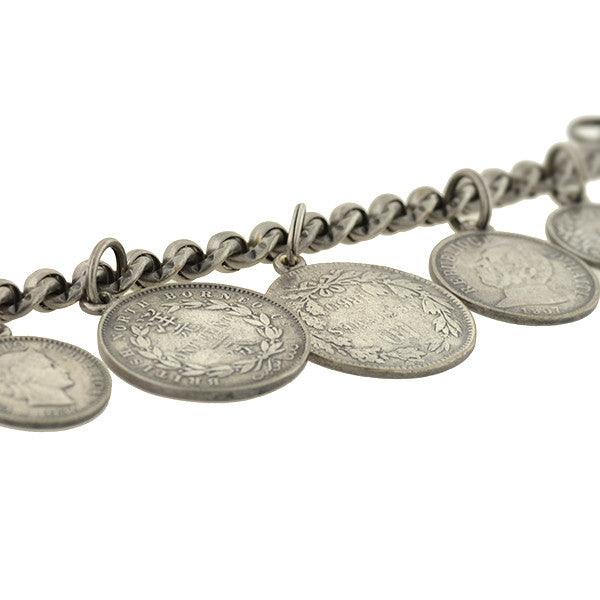 Late Victorian Antique Silver Coin Compilation Bracelet