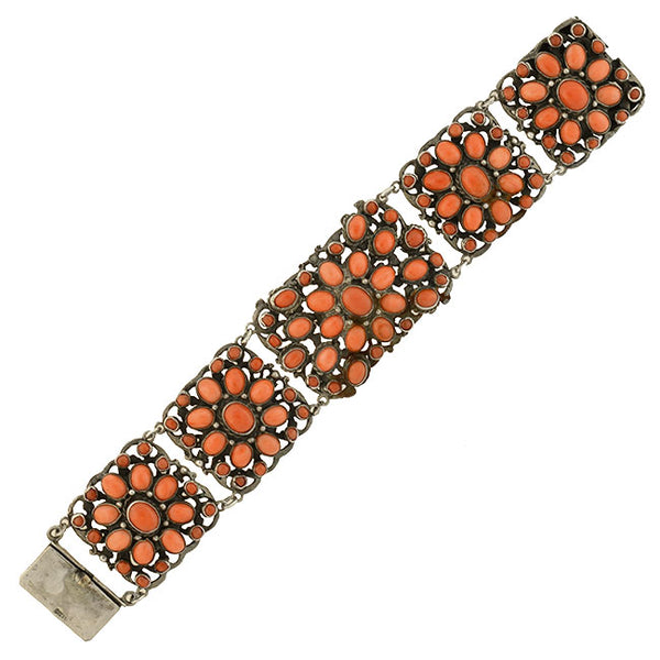 Arts & Crafts Era Sterling & Natural Coral Bracelet