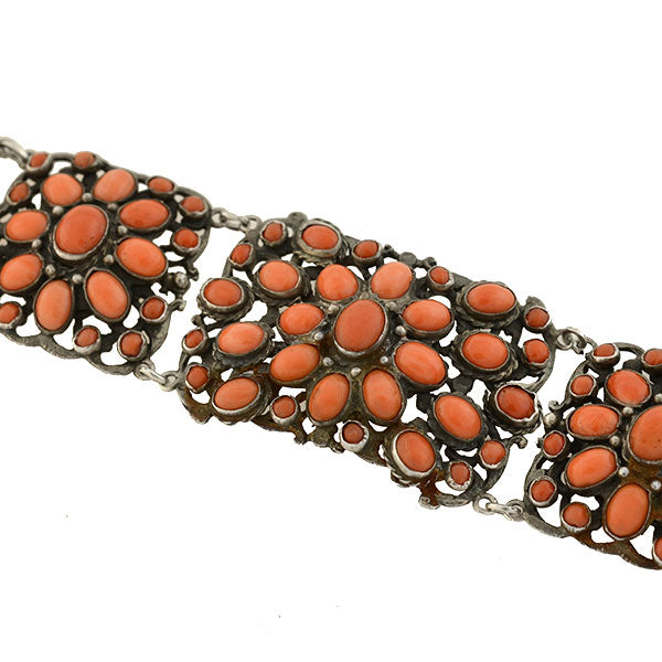 Arts & Crafts Era Sterling & Natural Coral Bracelet