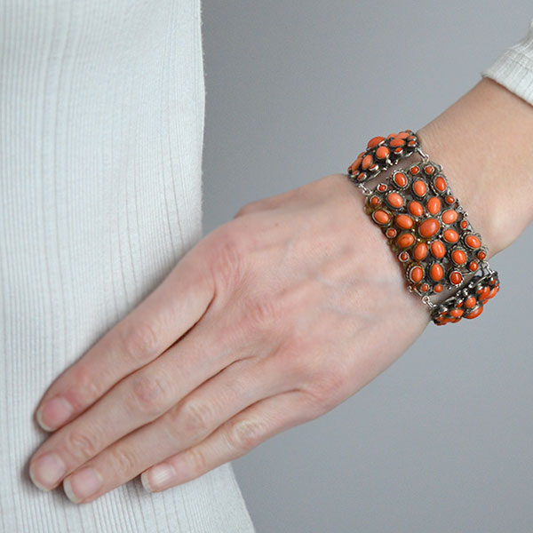 Arts & Crafts Era Sterling & Natural Coral Bracelet