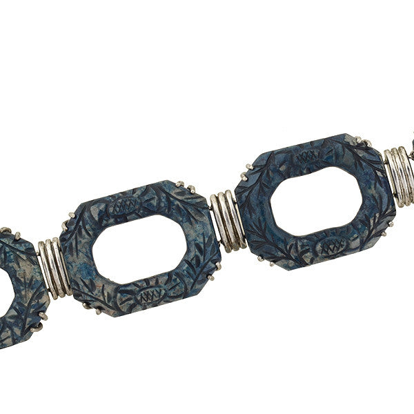 Art Deco Sterling & Carved Dyed Agate Link Bracelet