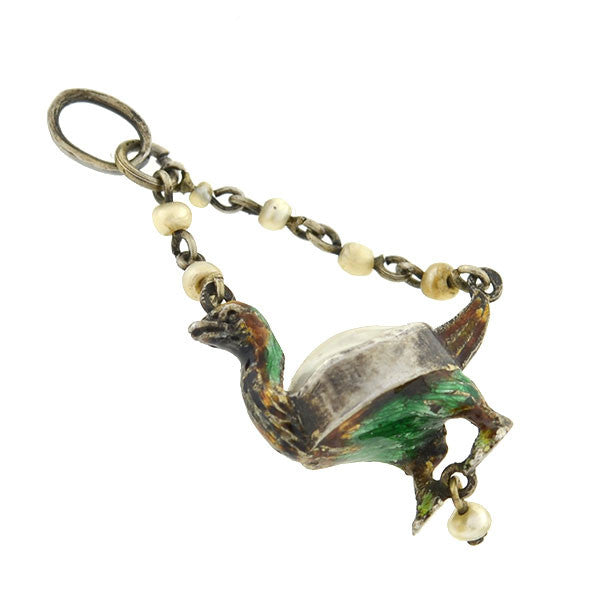 Victorian Sterling Pearl & Enamel Bird Pendant