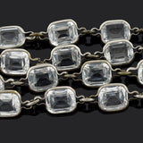 Art Deco Long Silver Faceted Crystal Necklace 43"