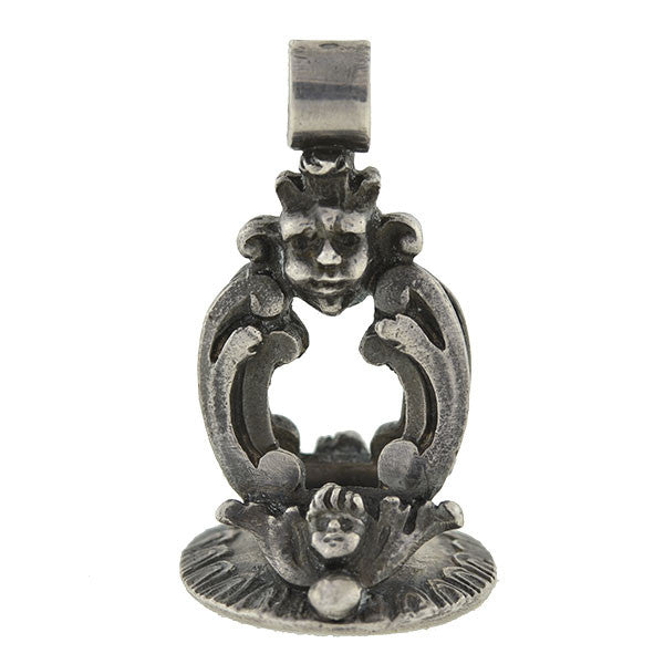 Victorian Sterling Family Crest Cherub Fob