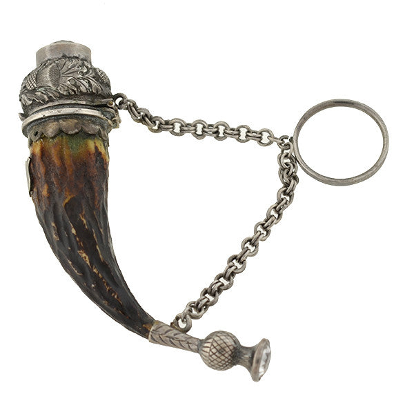 Victorian Scottish Sterling, Citrine & Horn Bottle Pendant