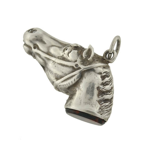 Victorian English Sterling & Bloodstone Horse Fob/Pendant
