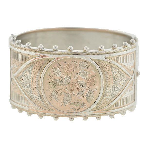 Victorian Sterling Silver Mixed Metals Bangle Bracelet