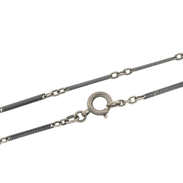 Victorian Long Sterling Silver Niello Link Chain 56"