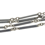 Victorian Long Sterling Silver Niello Link Chain 56"