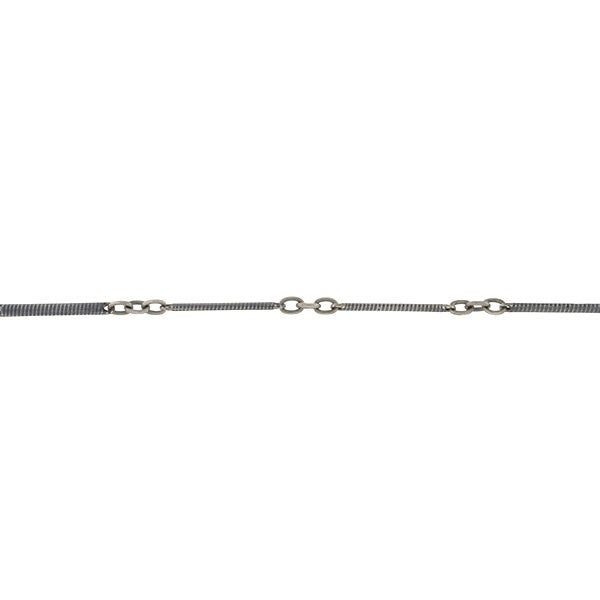 Victorian Long Sterling Silver Niello Link Chain 56"