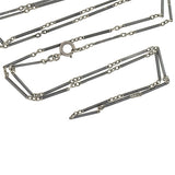 Victorian Long Sterling Silver Niello Link Chain 56"