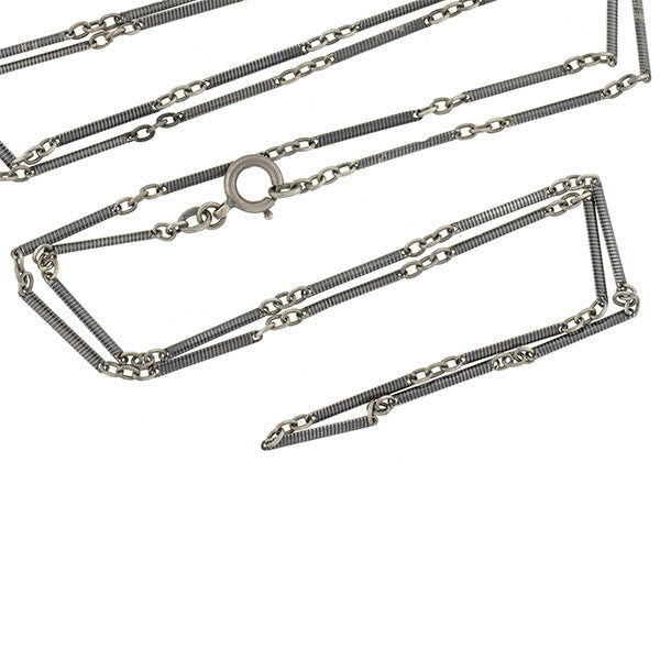 Victorian Long Sterling Silver Niello Link Chain 56"