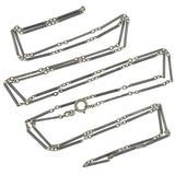 Victorian Long Sterling Silver Niello Link Chain 56"