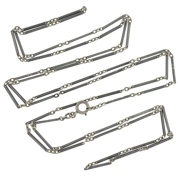 Victorian Long Sterling Silver Niello Link Chain 56"