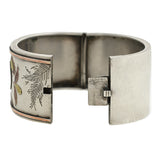 Victorian Sterling & 9kt Mixed Metals Floral Bangle Bracelet
