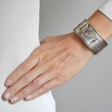 Victorian Sterling & 9kt Mixed Metals Floral Bangle Bracelet