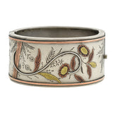 Victorian Sterling & 9kt Mixed Metals Floral Bangle Bracelet
