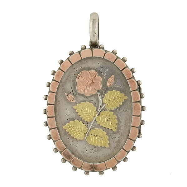 Victorian Sterling Silver Mixed Metals Flower Locket