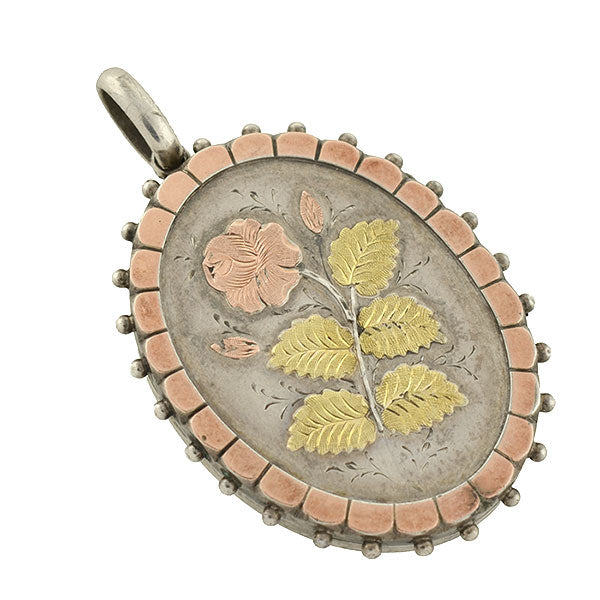 Victorian Sterling Silver Mixed Metals Flower Locket