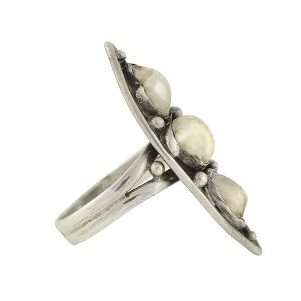 Arts & Crafts Sterling Mississippi River Pearl Navette Ring