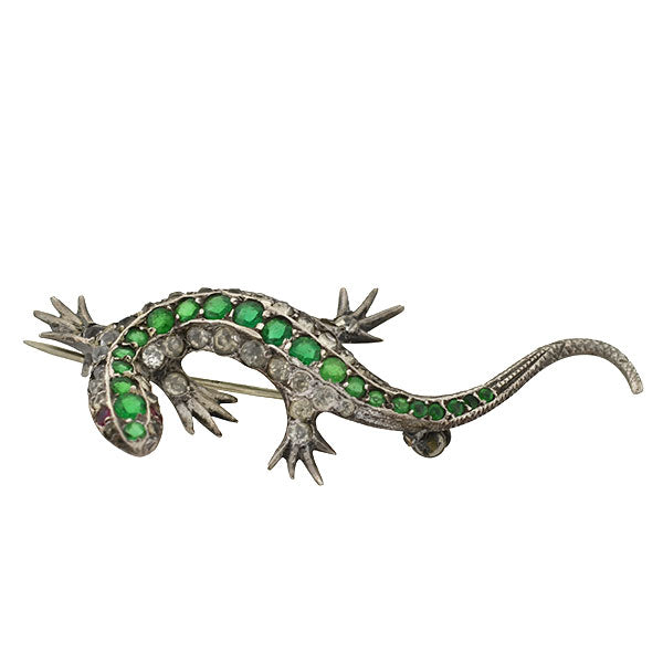 Victorian Silver & French Paste Lizard Pin