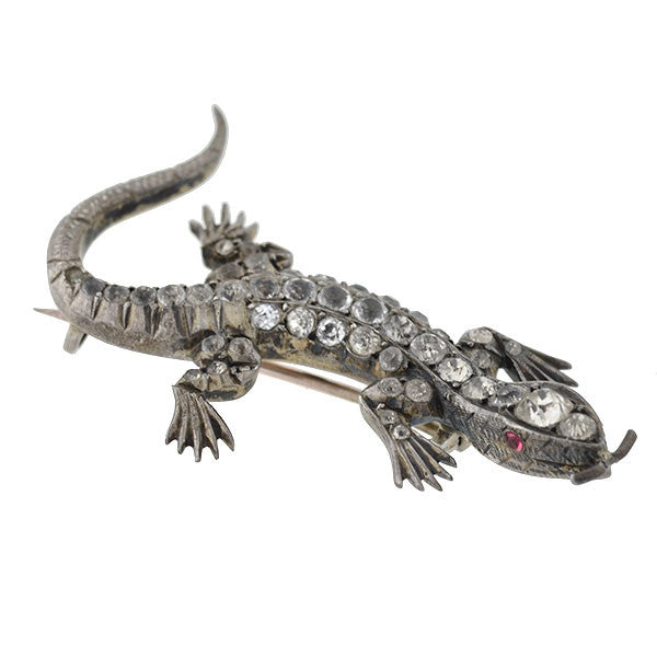 Victorian Sterling & French Paste Lizard Pin