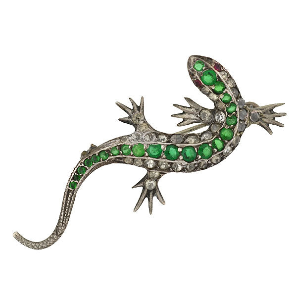 Victorian Silver & French Paste Lizard Pin