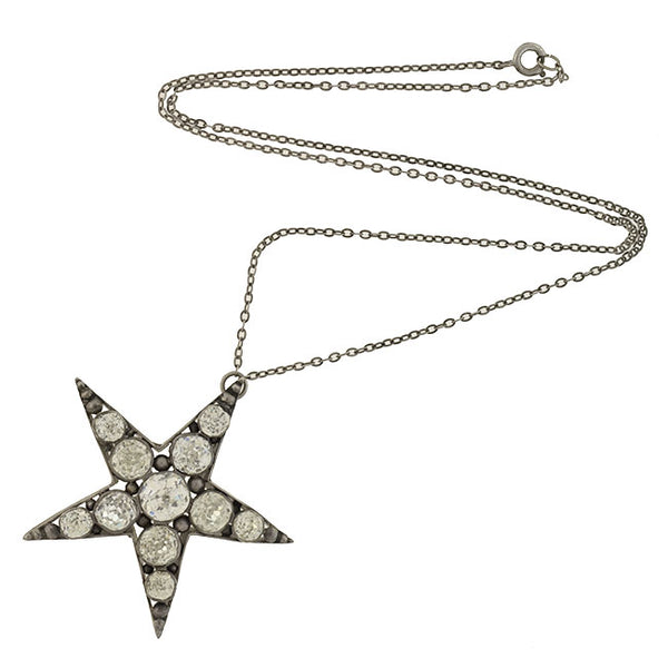 Victorian Sterling French Paste 5-Point Star Pendant Necklace