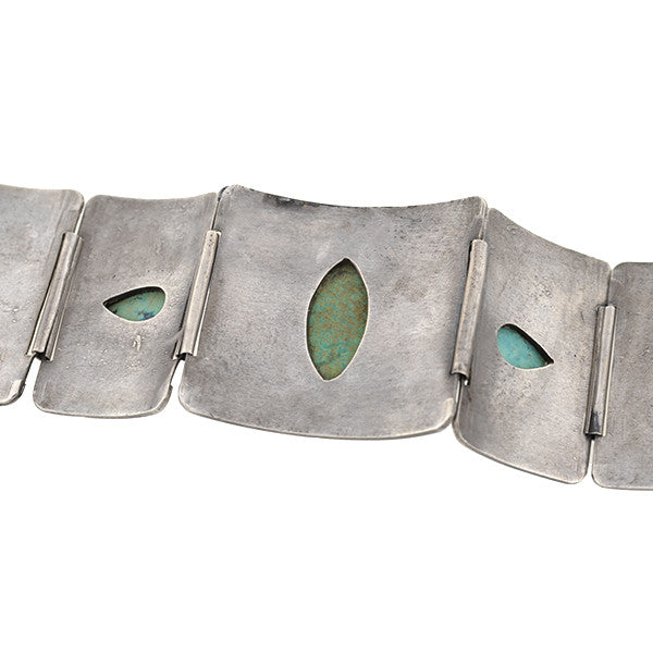 Vintage Mexican Sterling & Turquoise Link Bracelet