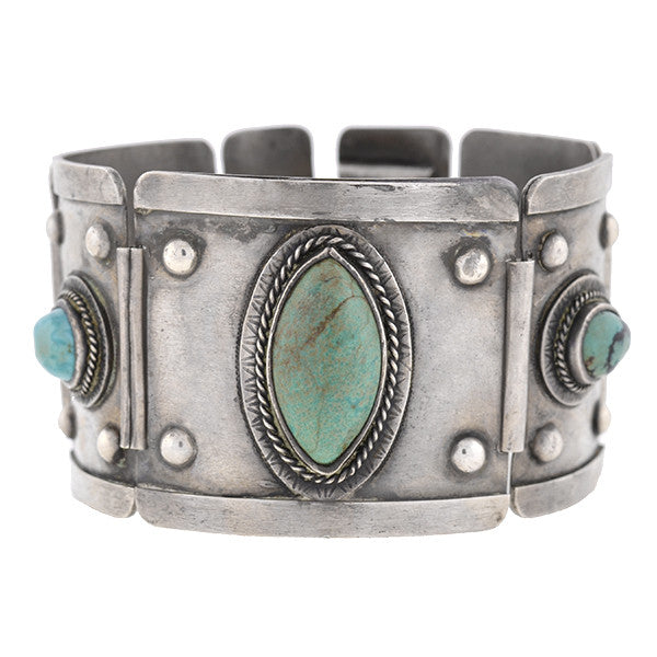 Vintage Mexican Sterling & Turquoise Link Bracelet