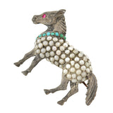 Victorian Sterling Pavé Seed Pearl & Turquoise Pony Pin