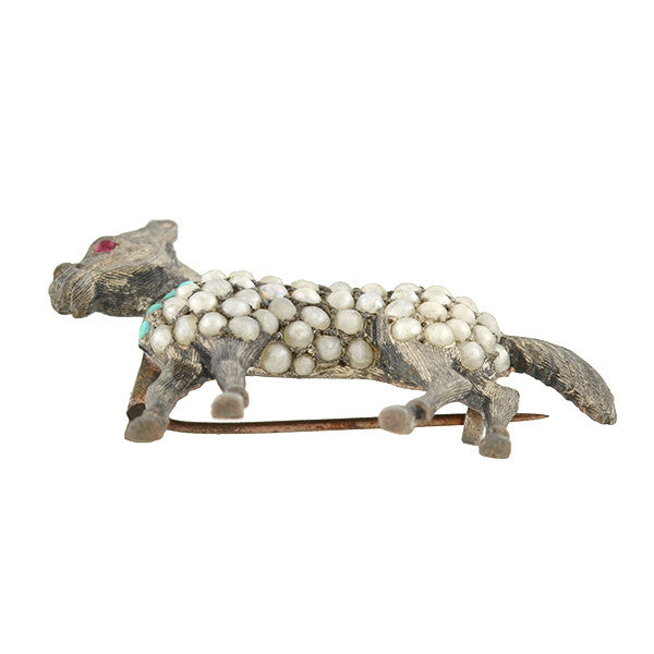 Victorian Sterling Pavé Seed Pearl & Turquoise Pony Pin