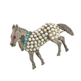 Victorian Sterling Pavé Seed Pearl & Turquoise Pony Pin