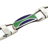 Vintage Signed Sterling Blue + Green Enamel Chunky Link Bracelet