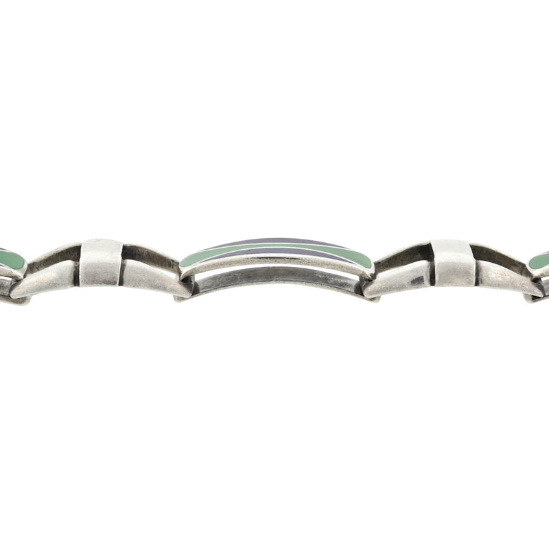 Vintage Signed Sterling Blue + Green Enamel Chunky Link Bracelet