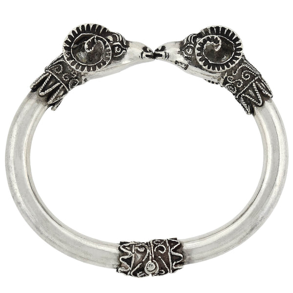 Retro Sterling Silver Ram's Head Hinged Bangle Bracelet