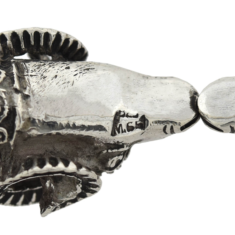 Retro Sterling Silver Ram's Head Hinged Bangle Bracelet