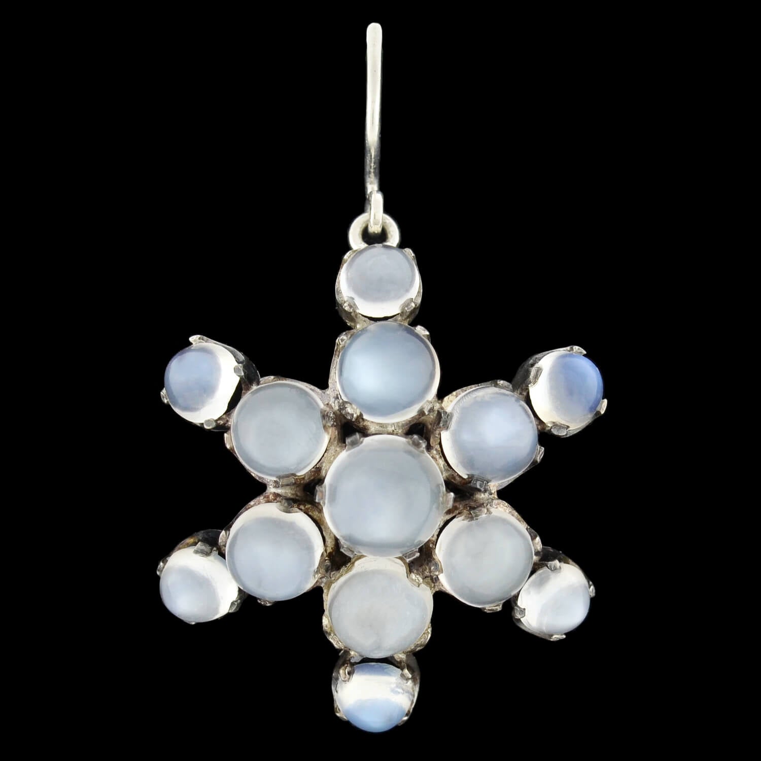 Victorian Sterling Cabochon Moonstone Cluster Earrings